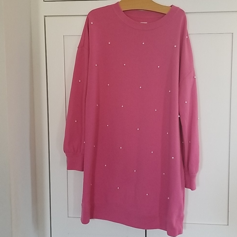 Girls Pink Tunic Dress With Beads Size 8-9 Medium